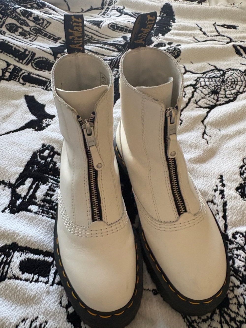 Dr. Martens White Front-Zip Leather Ankle Boots
